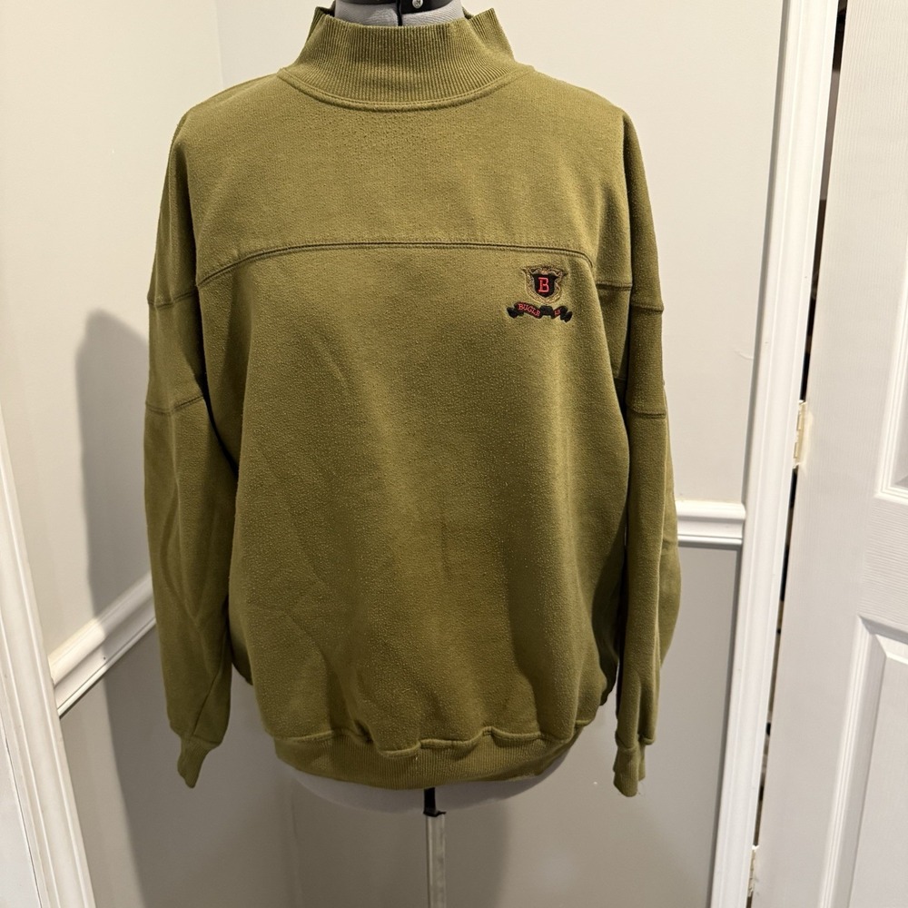 Vintage Bugle Boy Sweater L‎ Green Embroidered Patterned Crewneck Grandpa 90s